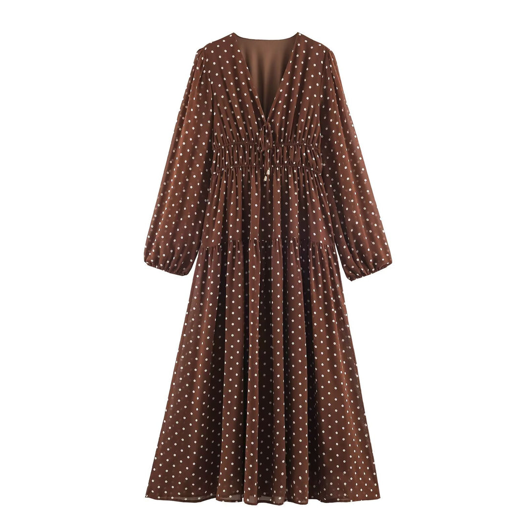 Women's Airy Chiffon Midi Dress with Deep V-Neck, Ruffled Smock Waist, and Flounce Layers Mune Fashion