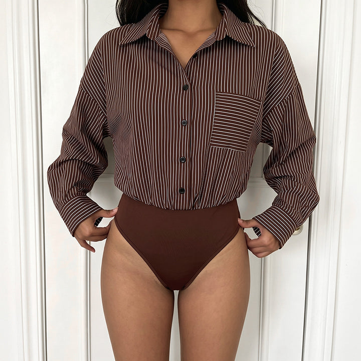 Ladies Elegant Blouse with Tailored Cut and Stripes Mune Fashion