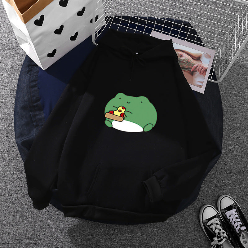 Women's cozy hoodie with kawaii frog pizza design and oversized relax fit Mune Fashion