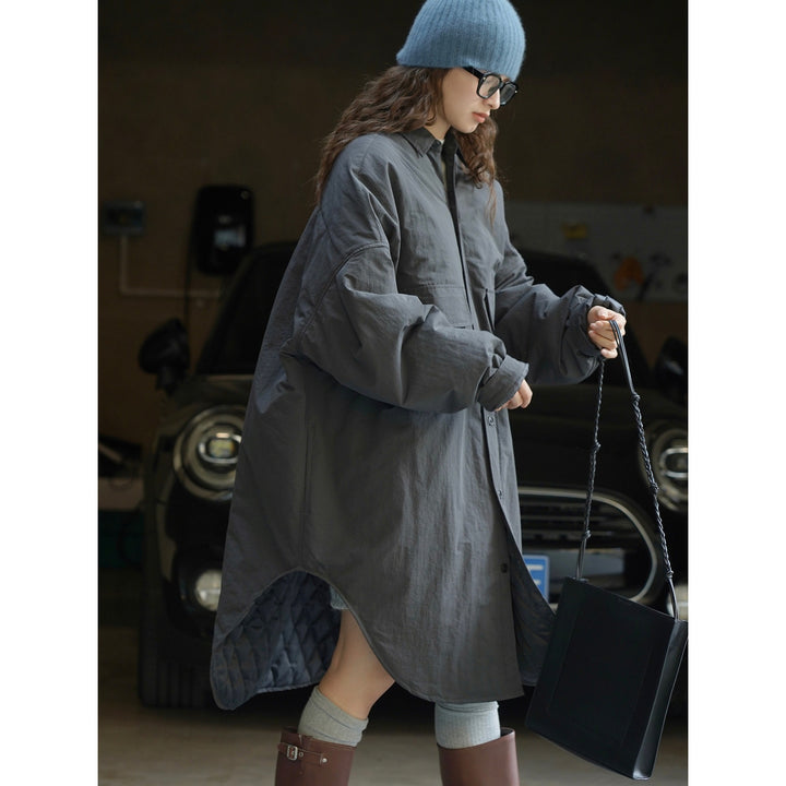 Women's Oversize Shirt Blouse Coat with Quilted Lining and Patch Pockets Mune Fashion