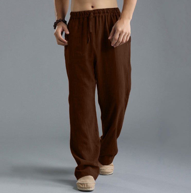 Men's casual linen pants with elastic waistband, drawstring, and straight leg Mune Fashion