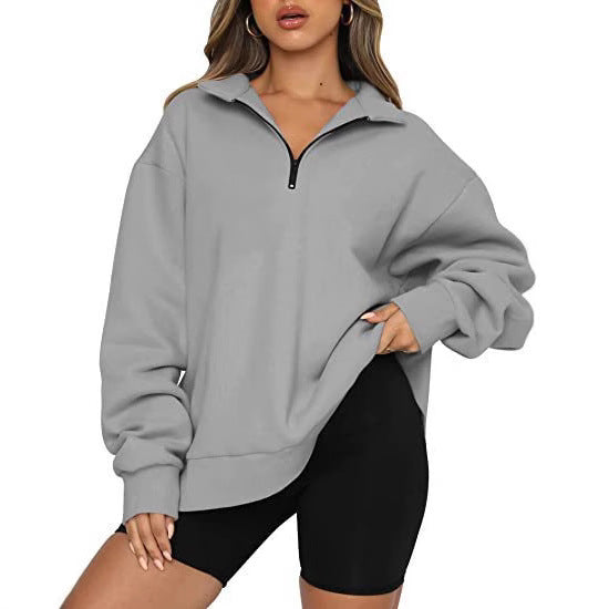 Women's oversized sweatshirt with half zipper, stand-up collar and dropped shoulder Mune Fashion