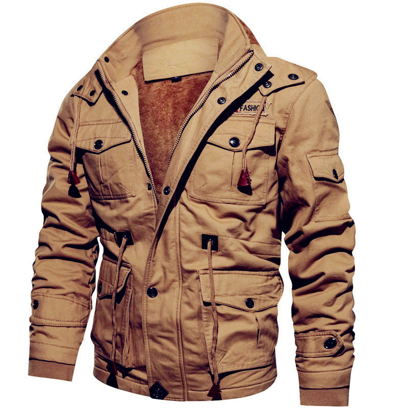 Men's Padded Pilot Bomber Jacket with Faux Fur Collar and Zipper Mune Fashion