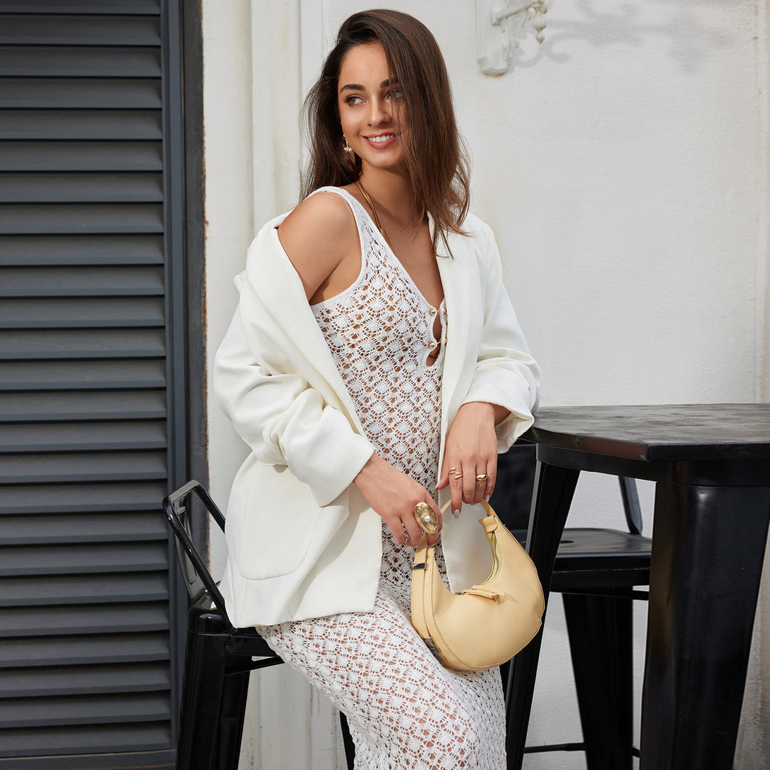 Women Elegant Mesh Dress with Deep V-Neck and Button Details Mune Fashion