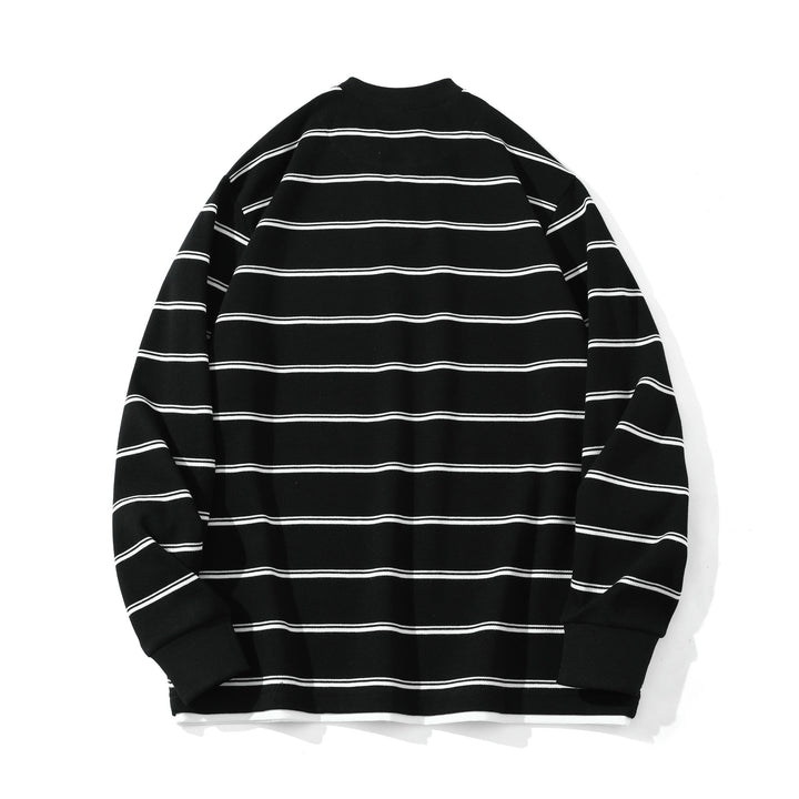 Unisex Striped Long Sleeve Sweatshirt with V-Notch and Waffle Texture Mune Fashion