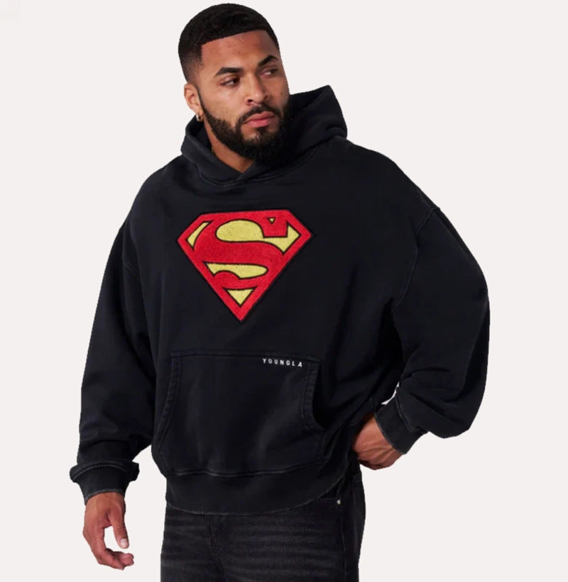 Men's oversized hooded sweatshirt with distinctive Comic-S logo kangaroo pocket and washed look Mune Fashion