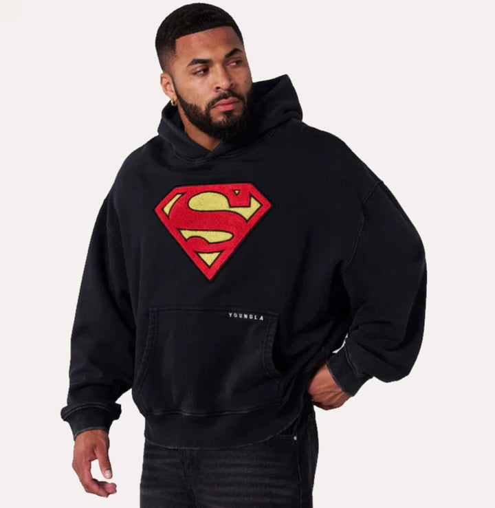 Men's oversized hooded sweatshirt with distinctive Comic-S logo kangaroo pocket and washed look Mune Fashion