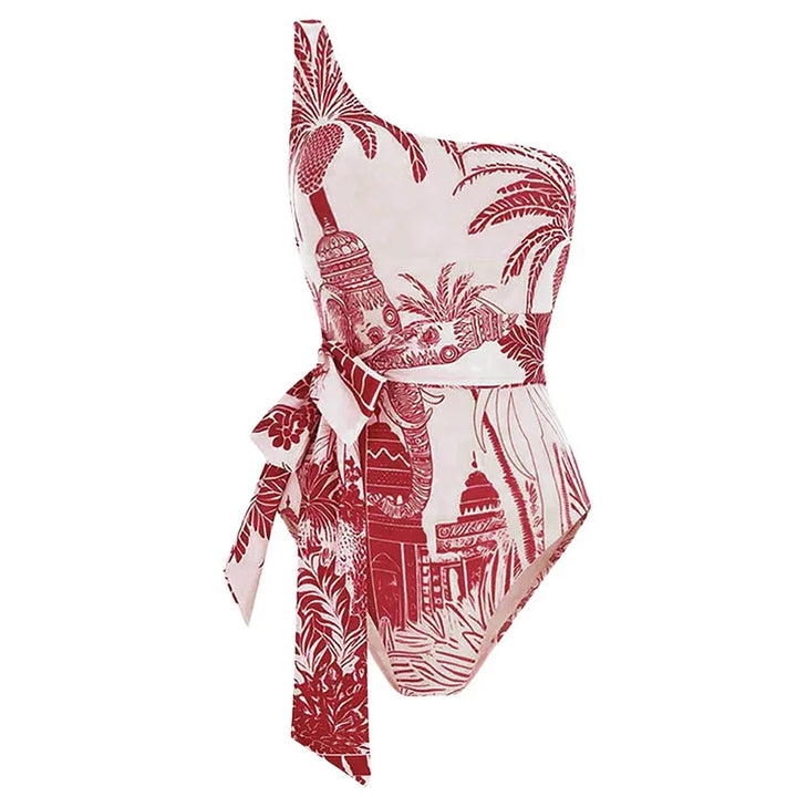 Women's one-piece swimsuit with asymmetrical design and fitted belt Mune Fashion