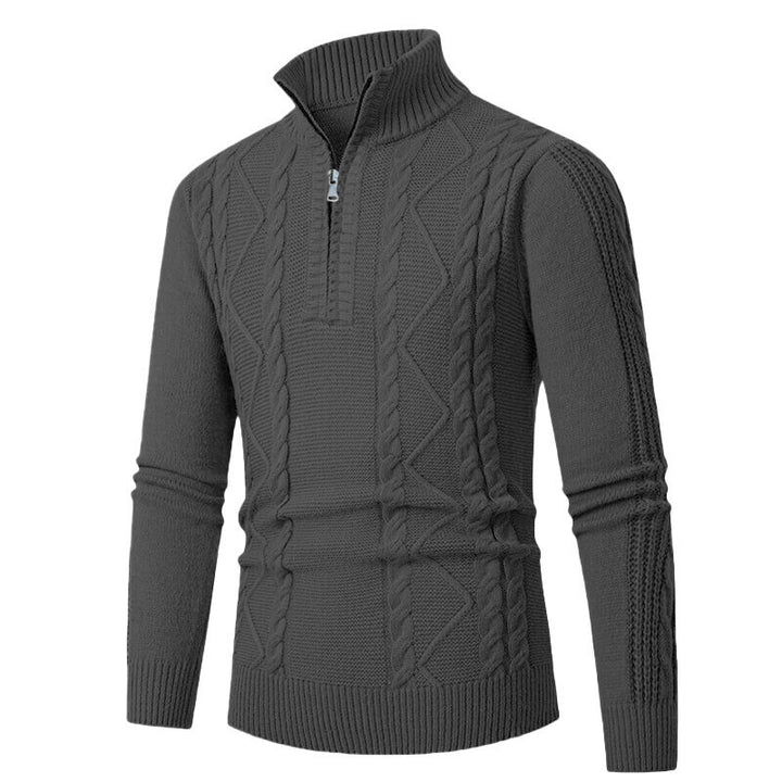 Men's cable knit turtleneck with half zip and high ribbed collar Mune Fashion