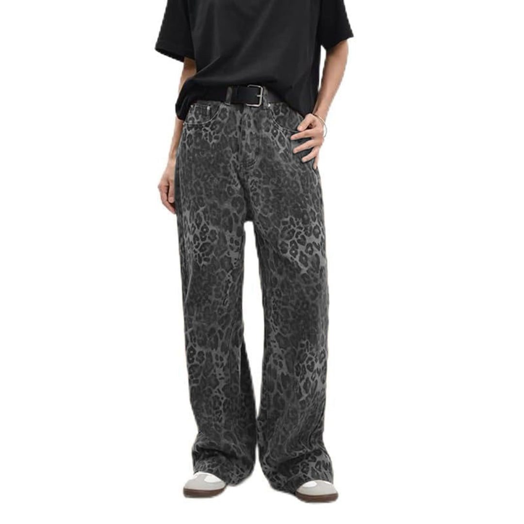 Women's wide High-Waist palazzo pants in leopard print with five-pocket cut and relaxed leg Mune Fashion
