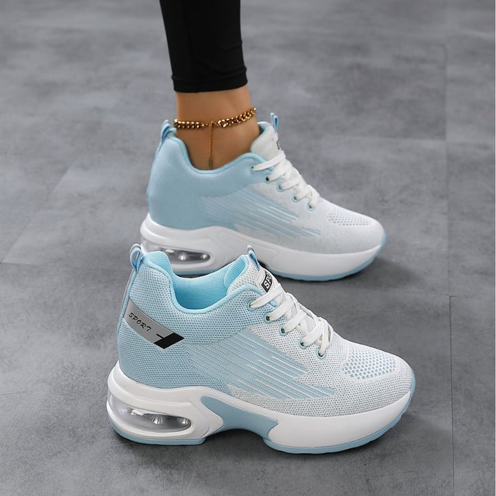 Women's Stylish Platform Sneakers with Air Cushioning and Knitted Breathable Upper Mune Fashion