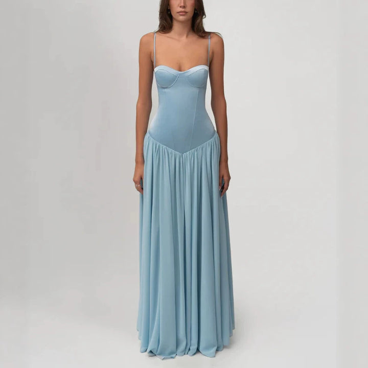 Women’s shaping bustier evening dress with pre-shaped corset construction and wide chiffon flared skirt Mune Fashion