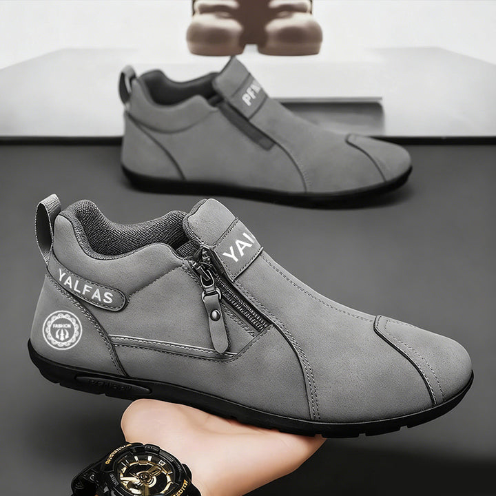 Men's Short Shaft Sneakers with Side Zipper and Padded Comfort Sole Mune Fashion