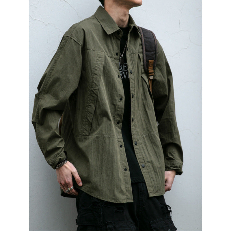 Men's Technical Field Overshirt in Utility Look with Press-Stud Placket and Boxy Fit Mune Fashion