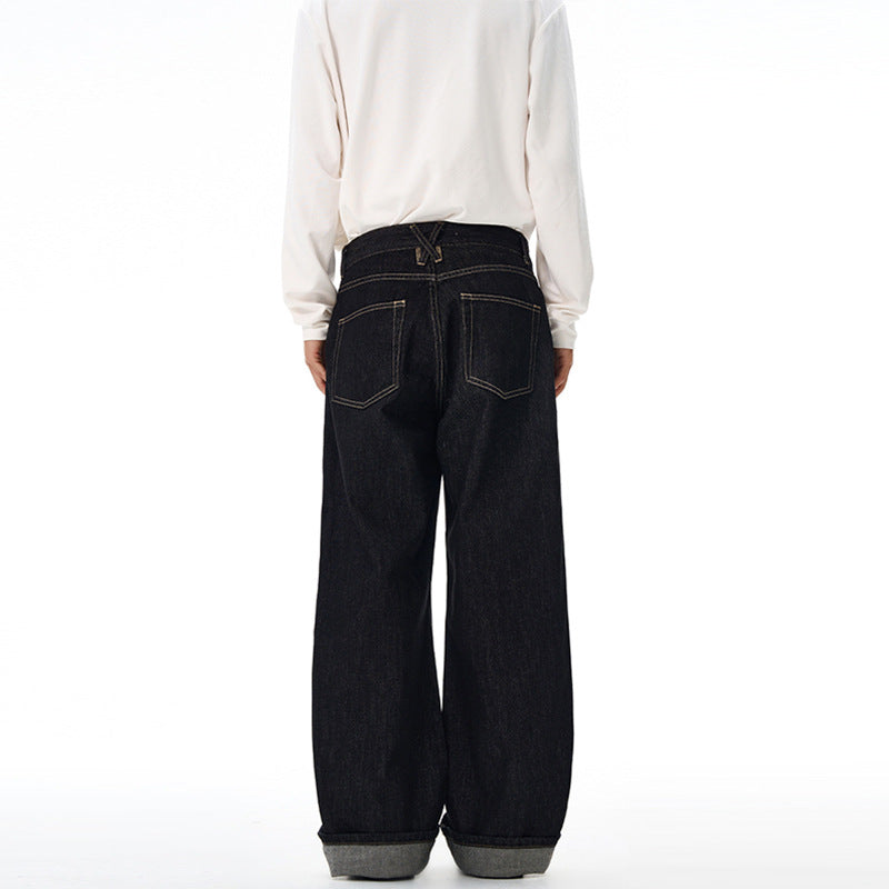 Men's Extra Wide Denim Palazzo Pants with High Waist and Extended Hem Mune Fashion
