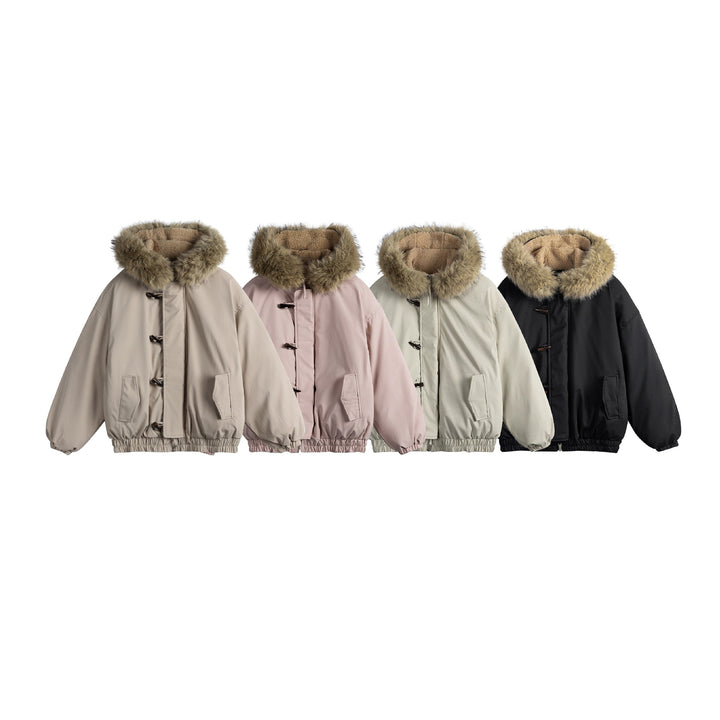 Men's Short Insulation Parka in Boxy Cut with Detachable Faux Fur Collar and Toggle Fastenings Mune Fashion