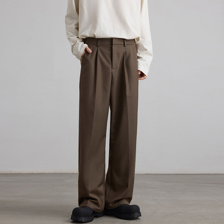 Men's Wide High-Waisted Pleated Pants with Crease and Relaxed Silhouette Mune Fashion