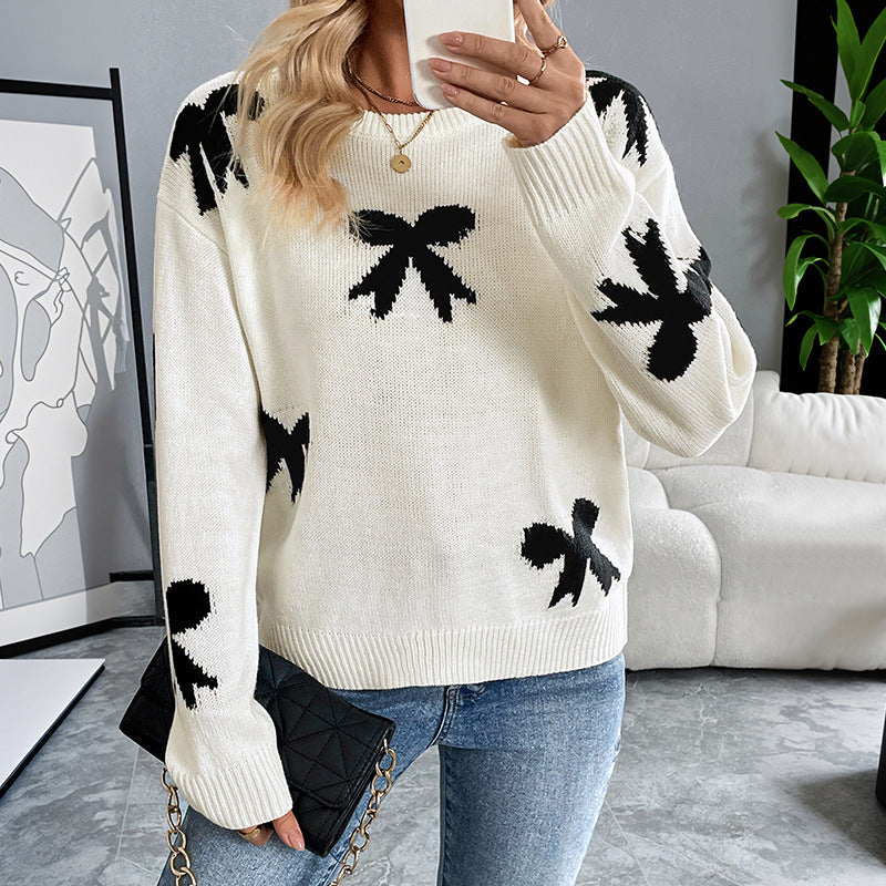 Ladies Stylish Sweater with Bow Pattern Mune Fashion