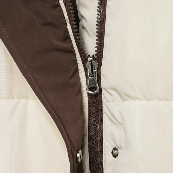 Women's quilted down jacket with high stand-up collar and removable hood Mune Fashion