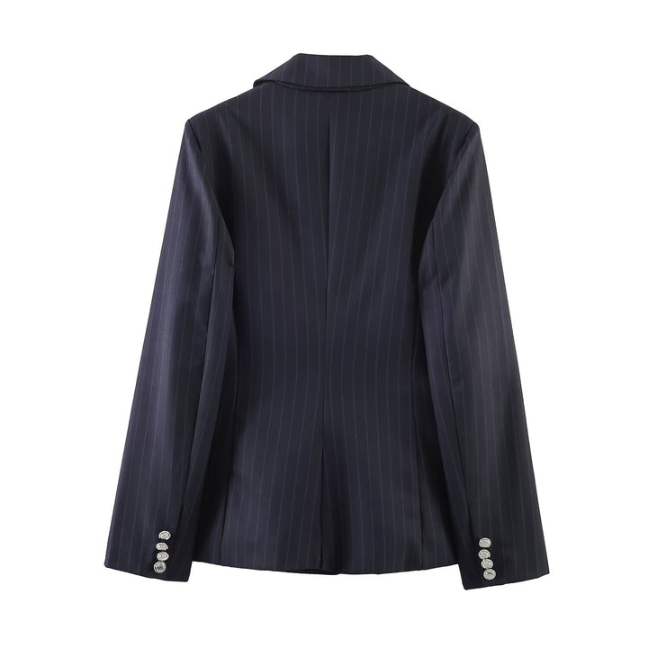 Women's pinstripe blazer with shaping seams and single-button closure Mune Fashion