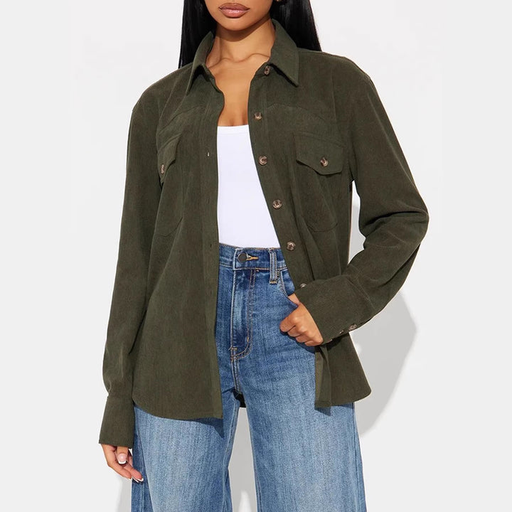 Women’s Cord Overshirt in Relaxed Fit with Patch Chest Pockets and Button Placket Mune Fashion