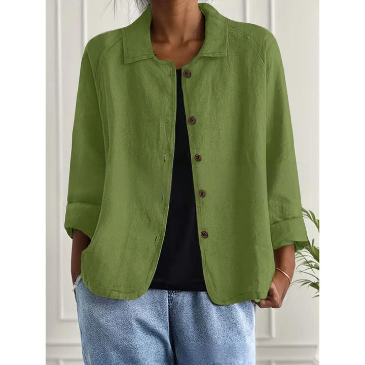 Women's lightweight linen-look blouse with a loose fit, 3/4 sleeves and button placket Mune Fashion