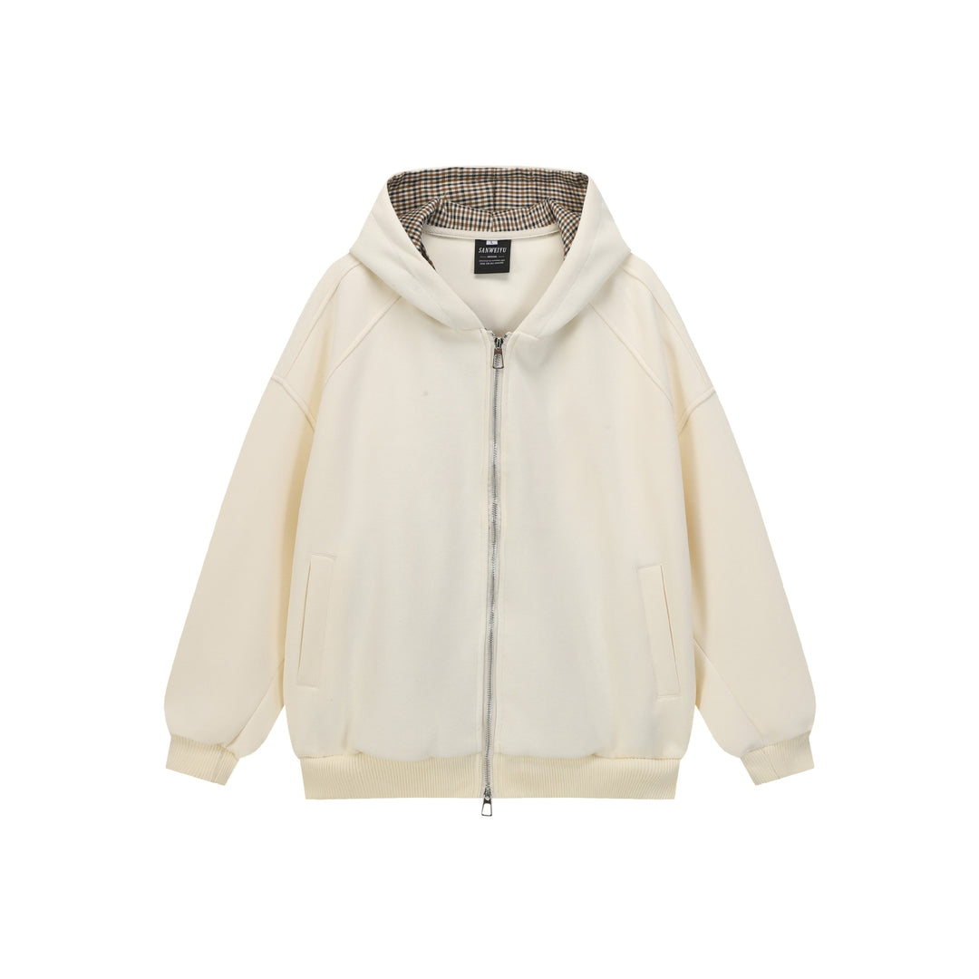 Unisex Oversize Hoodie with two-way zipper and checked lined hood Mune Fashion