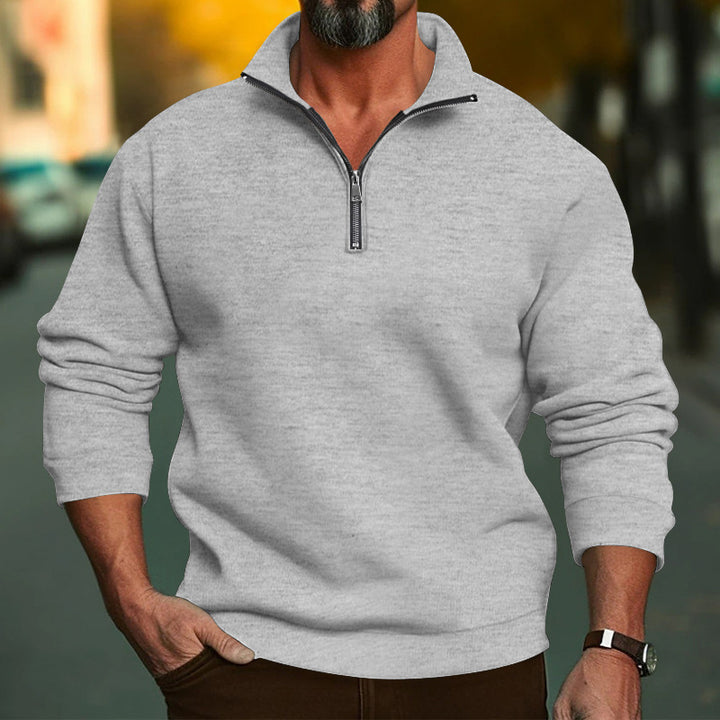 Men's Comfort Half-Zip Sweatshirt made of French Terry with Stand-Up Collar Mune Fashion