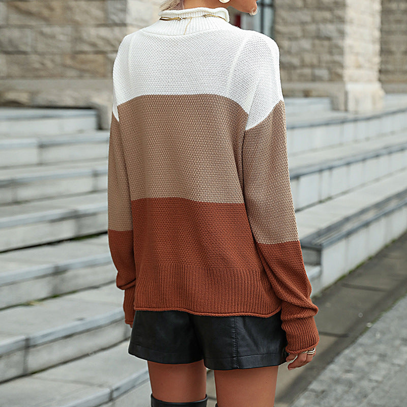 Women’s Oversize Knit Sweater with High Roll Neck and Textured Waffle Knit Mune Fashion