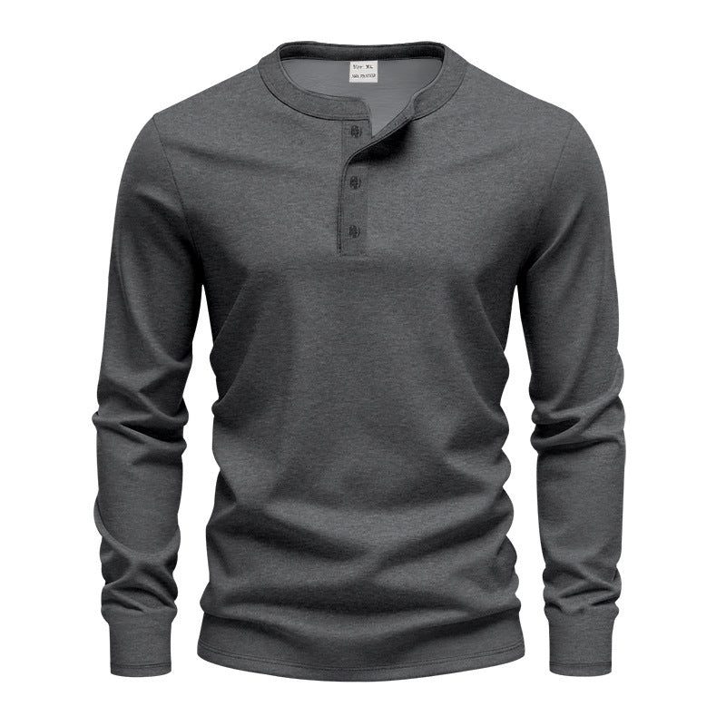 Men's fitted long sleeve Henley shirt with stand-up collar, fine cotton stretch and ribbed cuffs Mune Fashion