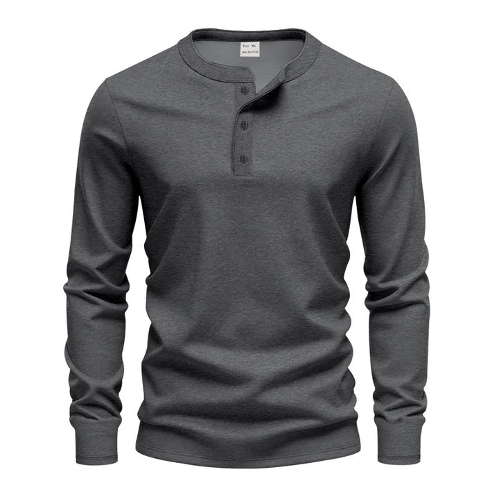Men's fitted long sleeve Henley shirt with stand-up collar, fine cotton stretch and ribbed cuffs Mune Fashion