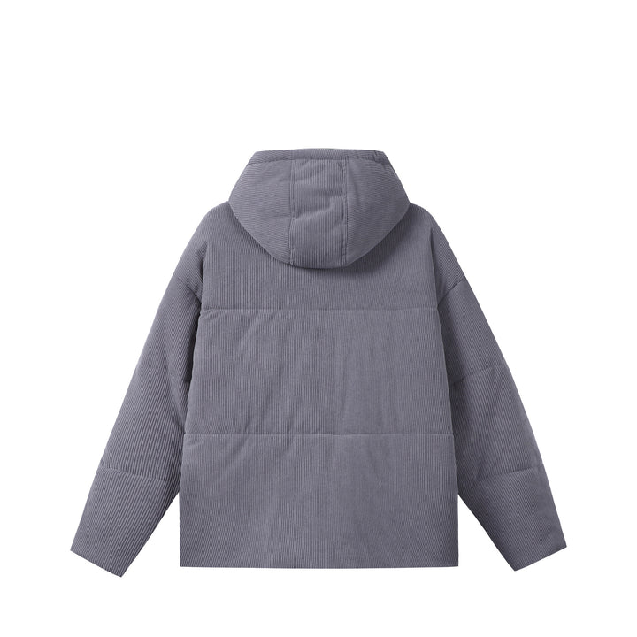 Unisex Quilted Cord Parka in Boxy Cut with High Collar and Drawstring Mune Fashion