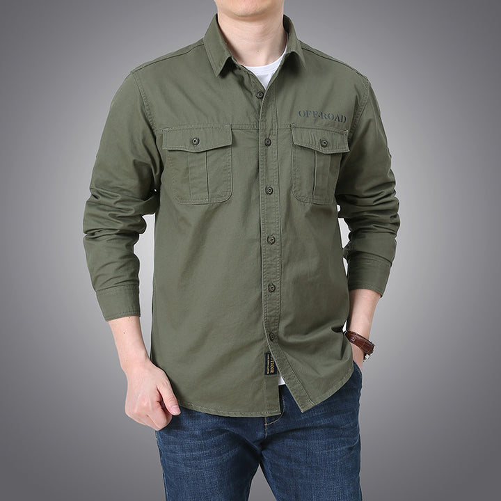 Men's long-sleeve workwear shirt with snap-button chest pockets and roll-up sleeves Mune Fashion