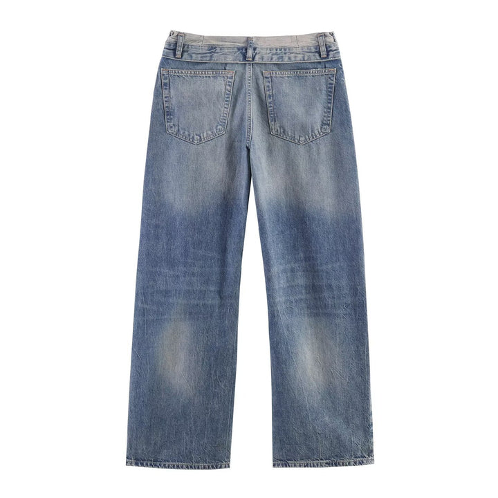 Ladies Wide-Cut Destroyed Jeans with Low Rise and Straight Leg Mune Fashion