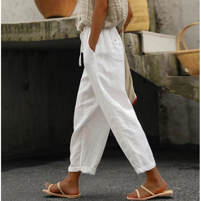 Women's casual linen pants with elastic waistband and side pockets Mune Fashion