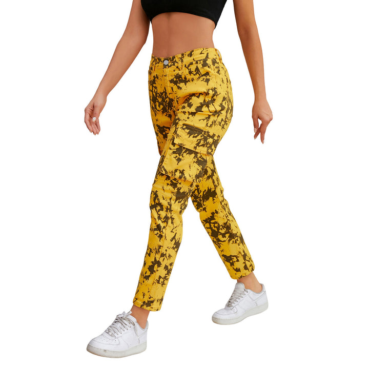 Women's cargo pants with tie-dye pattern, high waist and patch pockets Mune Fashion