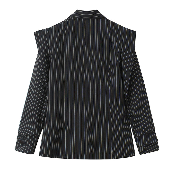 Women Double-Breasted Oversize Blazer with Distinctive Shoulder Pads and Pinstripes Mune Fashion