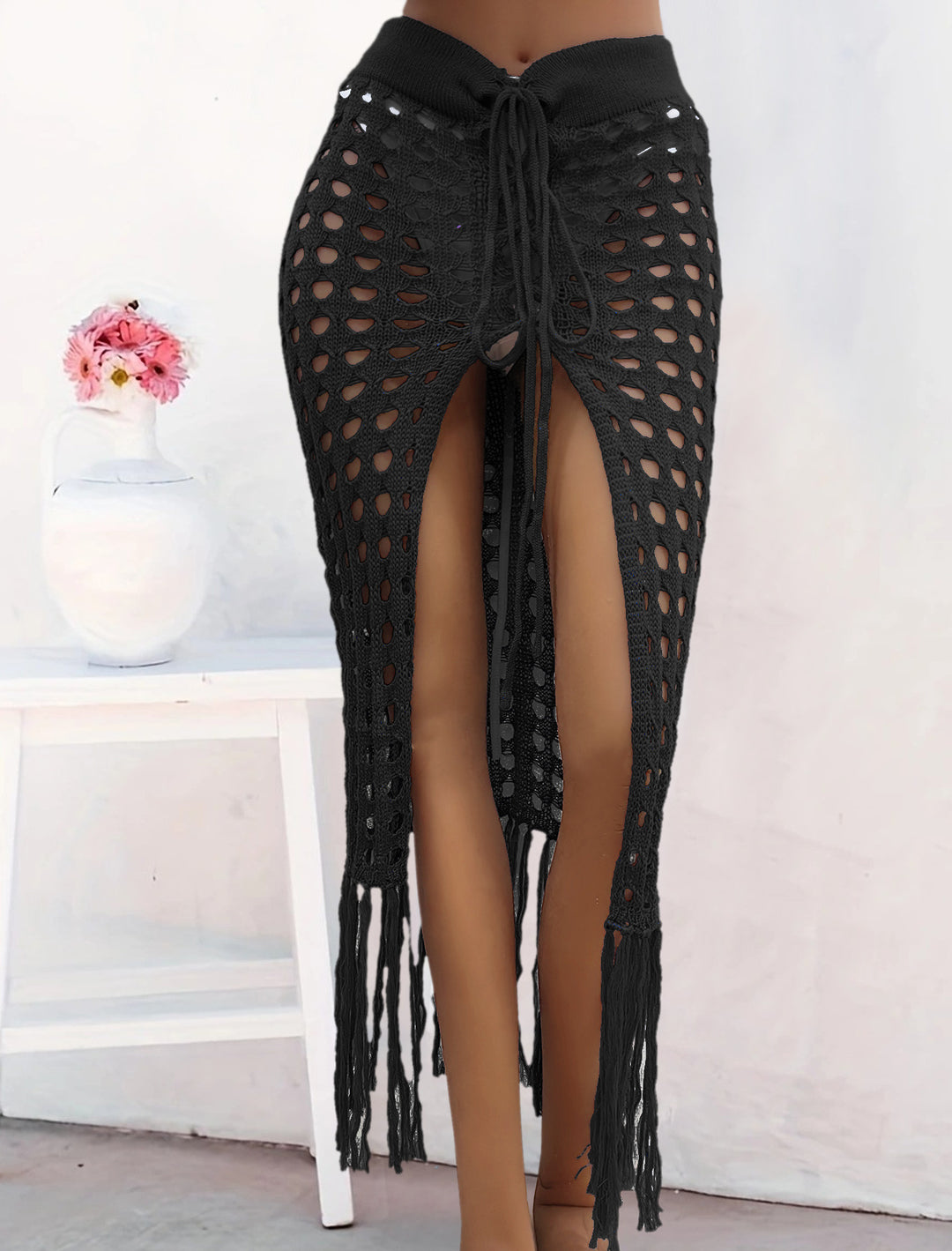 Women's crocheted beach sarong with fringes Mune Fashion