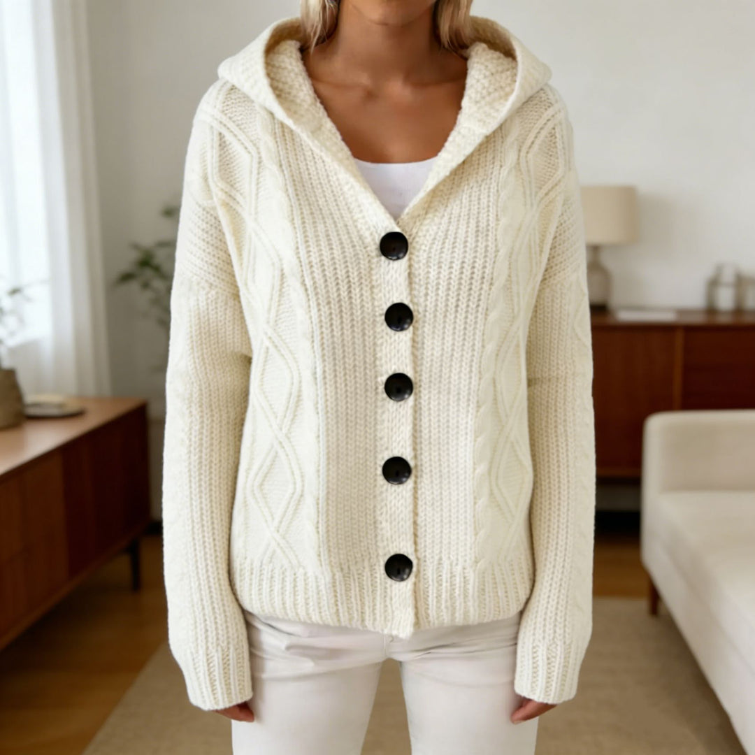 Women's hooded cardigan made of coarse cable knit with button closure Mune Fashion