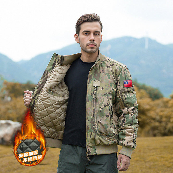 Men's rugged pilot bomber jacket with multifunctional zip and flap pockets as well as arm pocket Mune Fashion