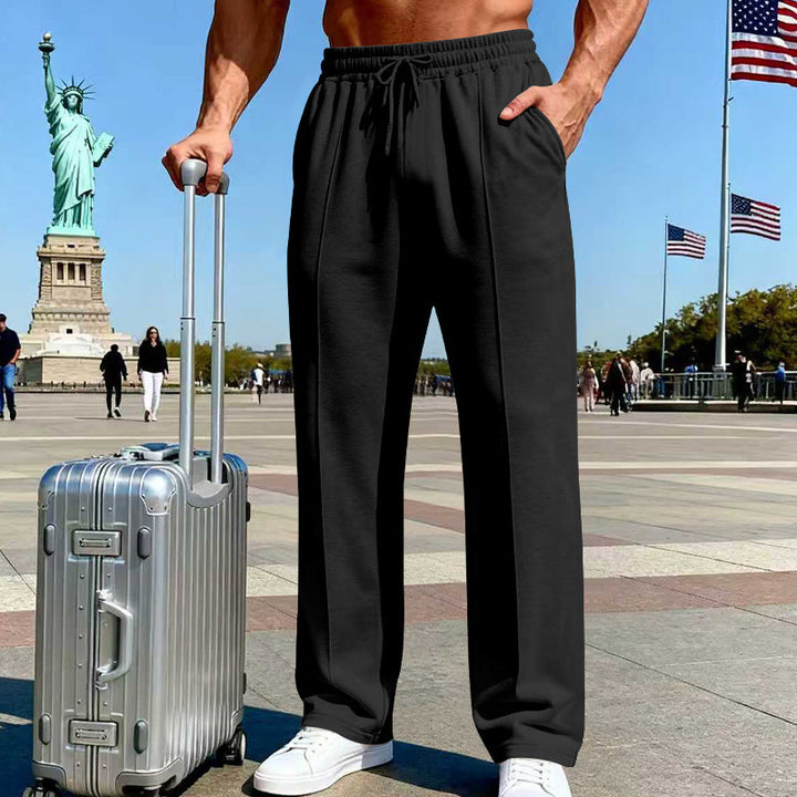Men's Wide Travel Lounge Pants with Crease, Elastic Drawstring and Side Insert Pockets Mune Fashion