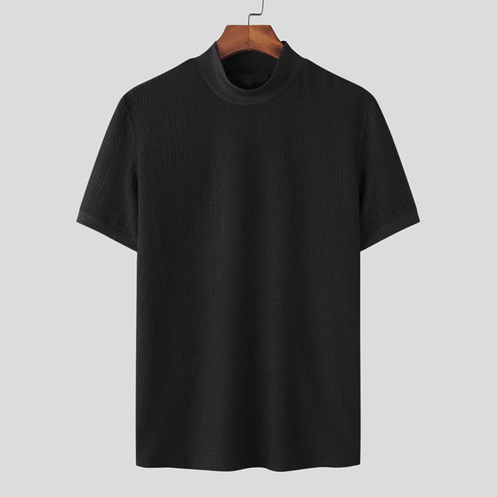 Men's short sleeve fine knit shirt with stand-up collar Mune Fashion