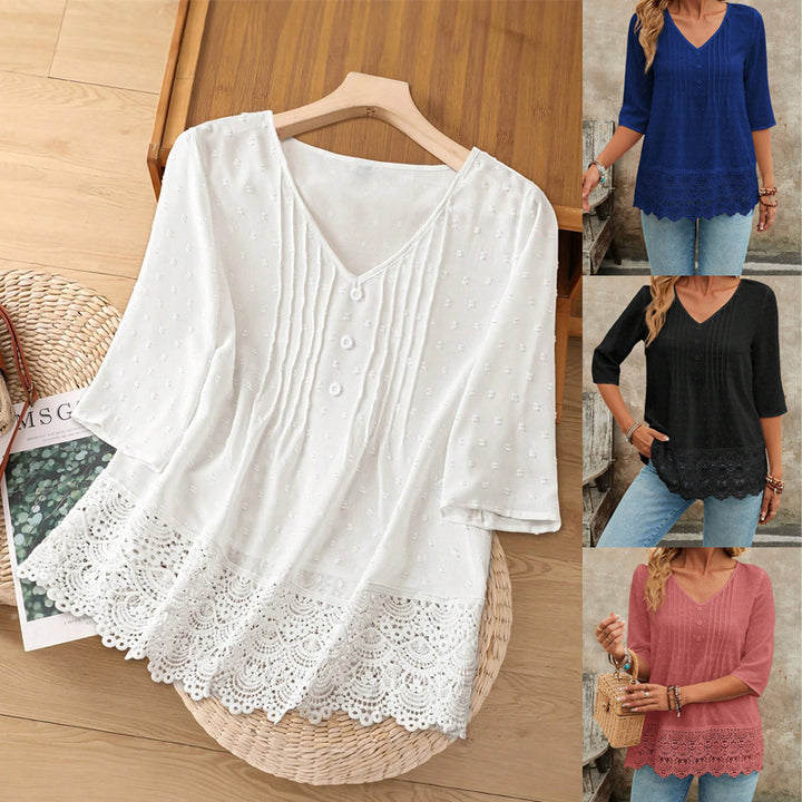 Women Tunic Blouse with Lace Trim and Structured Pintucks Mune Fashion