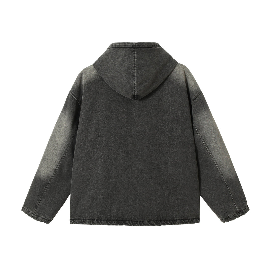 Men's Washed-Denim Hoodie in Oversized Look with Checked Lined Hood Mune Fashion