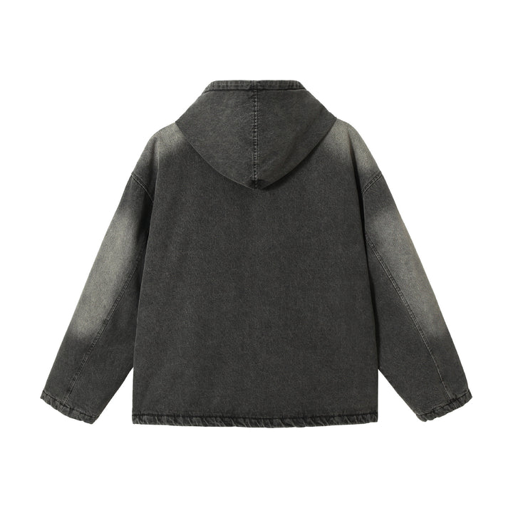 Men's Washed-Denim Hoodie in Oversized Look with Checked Lined Hood Mune Fashion