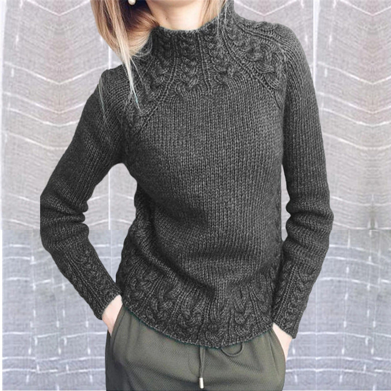 Women's chunky-knit cable-pattern sweater with stand-up collar and tailored fit Mune Fashion