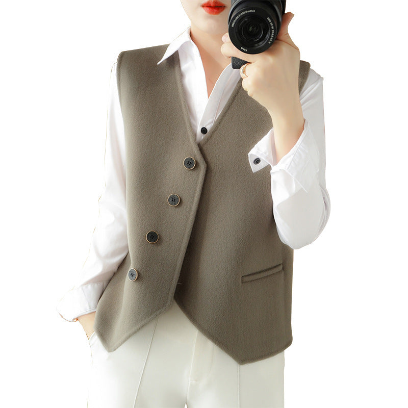 Ladies Tailored Wool Blend Vest with Asymmetrical Button Placket Mune Fashion