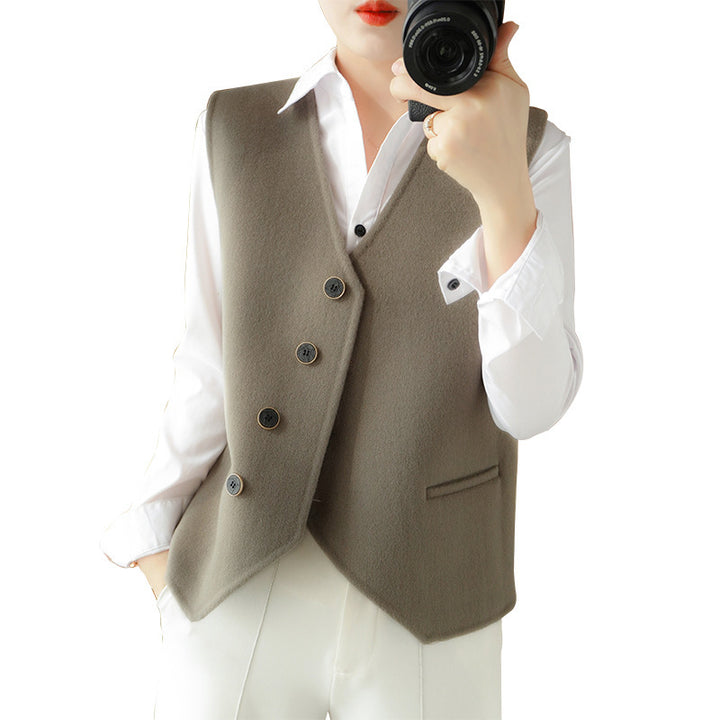 Ladies Tailored Wool Blend Vest with Asymmetrical Button Placket Mune Fashion