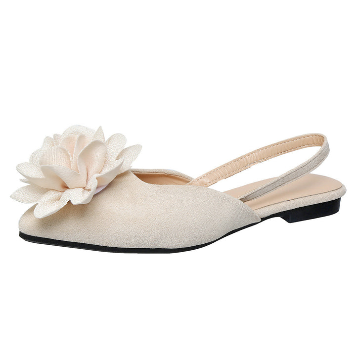 Damen Slingback-Mules mit spitzer Zehenpartie und großer Blumenapplikation Mune Fashion