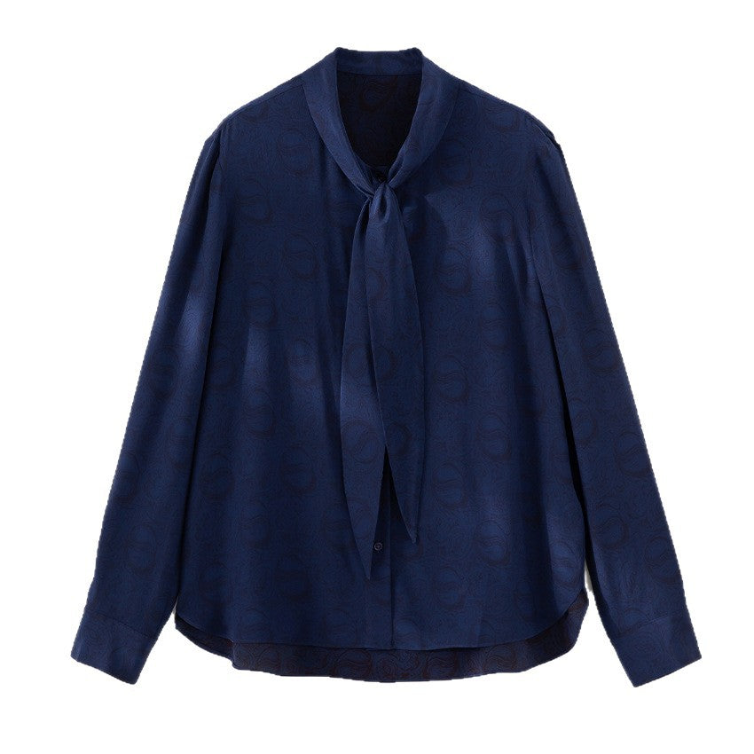 Women's blouse with bow collar and subtle jacquard texture Mune Fashion